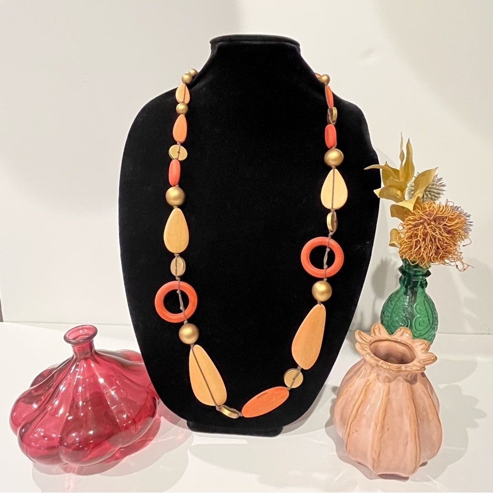 Women’s Handmade Cut Wooden Shapes Necklace Lagenlook Beach Boho Eclectic Beach